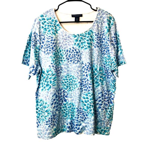 Karen Scott Woman 100% cotto shirt blue floral design size 1X - Picture 1 of 3